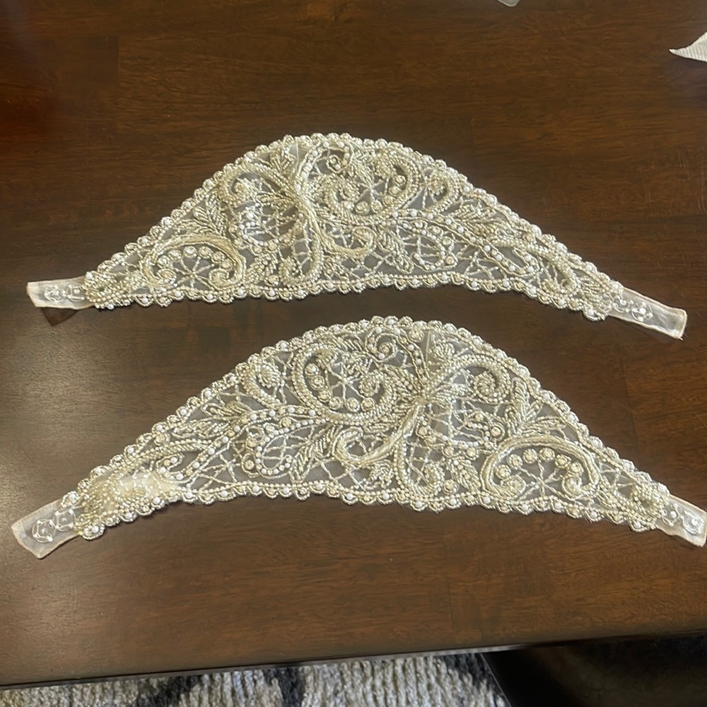 Ivory/Nude beaded detachable sleeves for wedding dress. Justin Alexander brand.